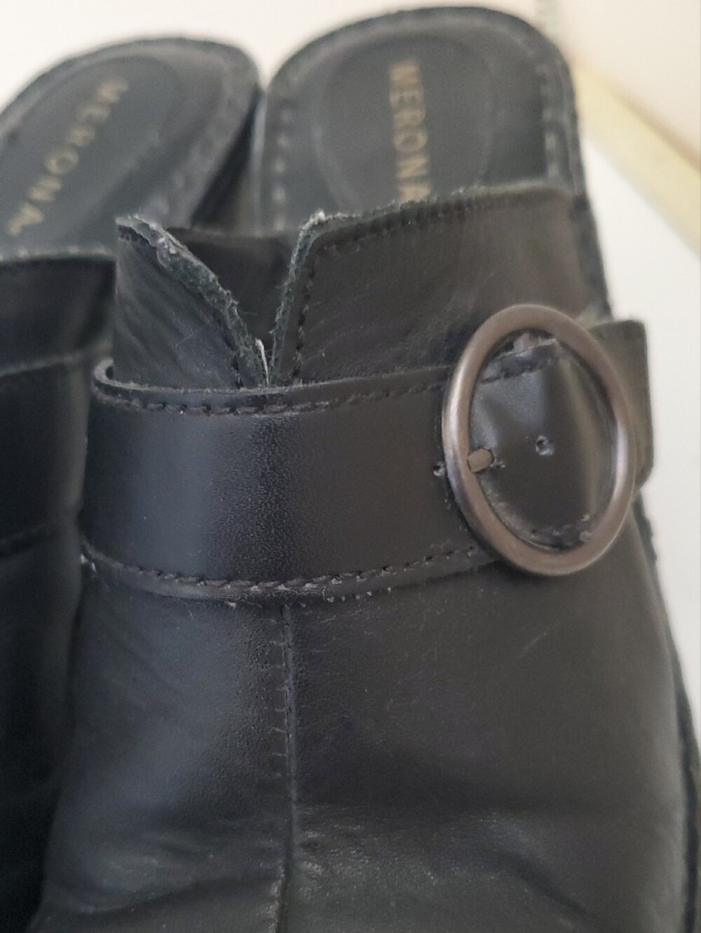Black Leather High Heel Clogs with Buckle - Picture 10 of 11